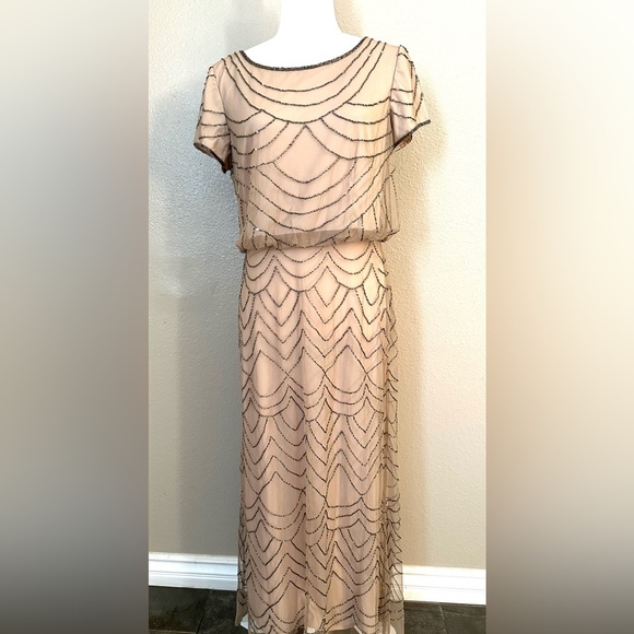 Adrianna Papell Beige Beaded Dress - mordernwear.com Adrianna Papell Beige Beaded Dress - mordernwear.com